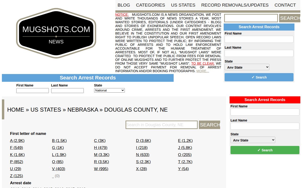 Douglas County historical mugshot index labeled as a third-party source