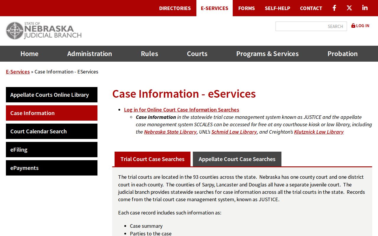 Douglas County court record search through Nebraska Judicial Branch eServices
