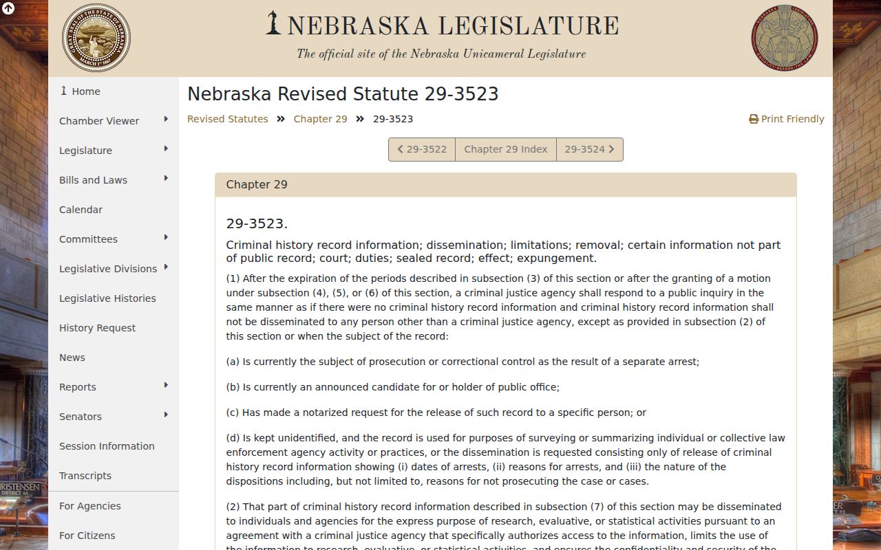 Douglas County booking record sealing law on the Nebraska Legislature website